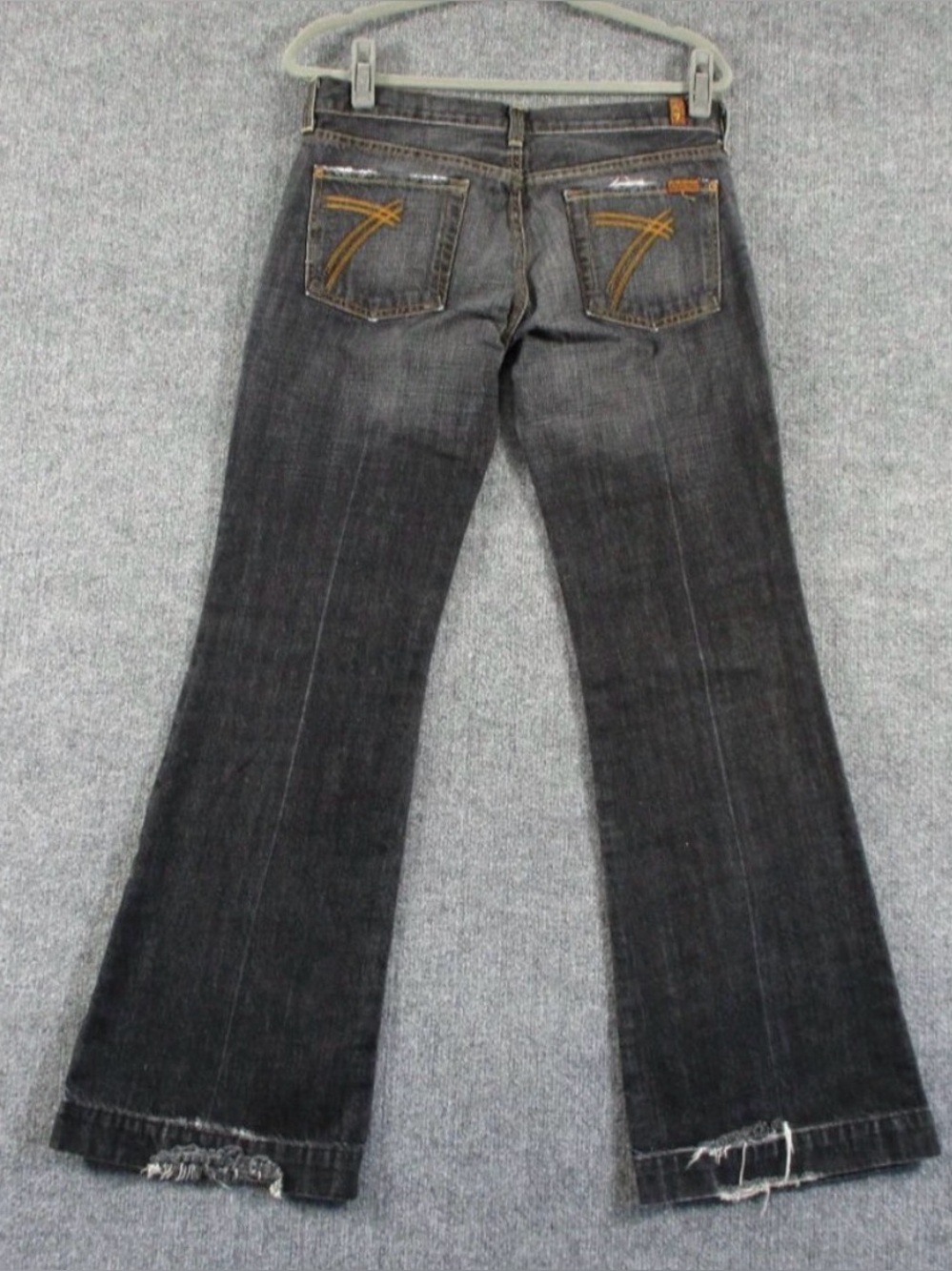 7 For All Mankind Jeans Women 30 Black DOJO Flare Boot Fade Distressed USA 31x32